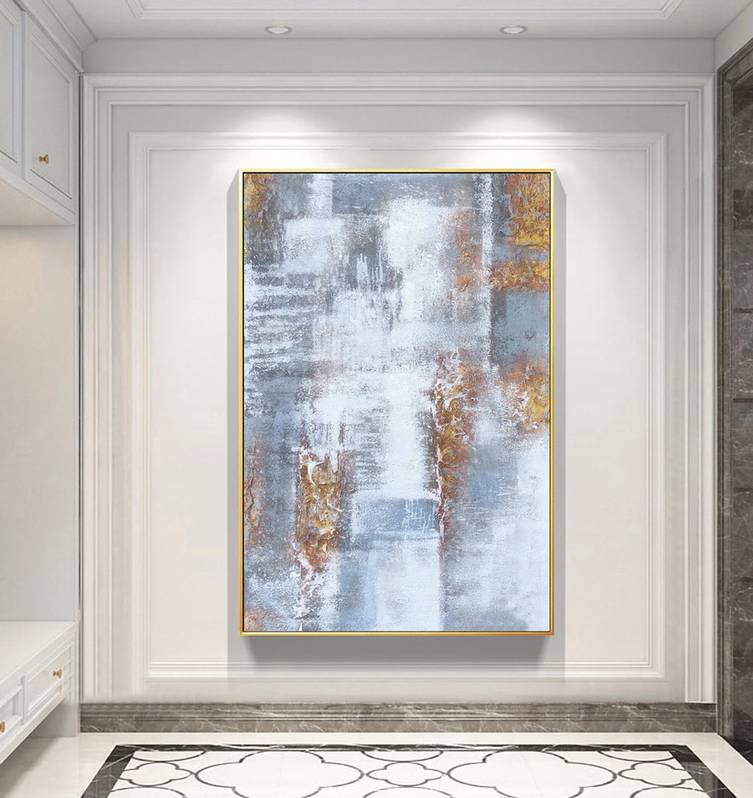 Grey Texture Painting Gold Abstract Canvas Artwork DBRZ7 wall art